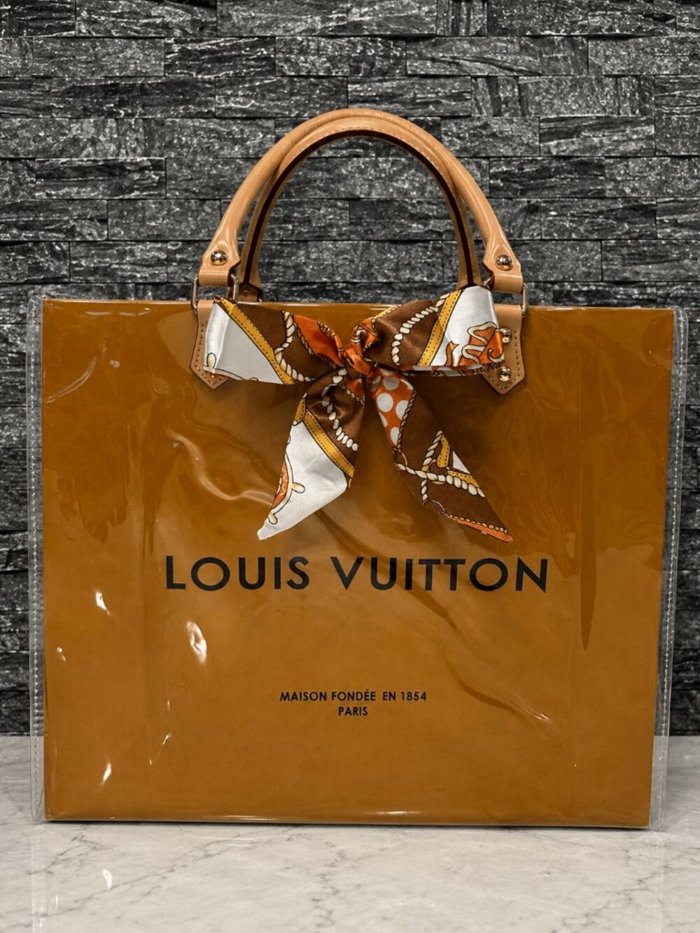 Upcycled Designer Shopping Bag Tote | Gold Chain & Scarf